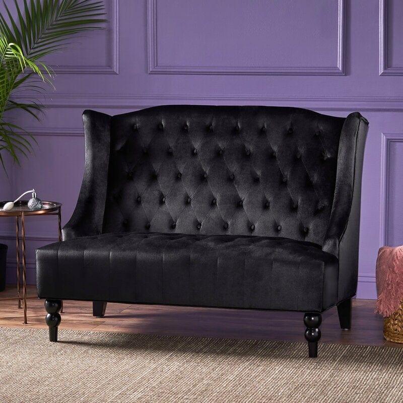 Wooden Two-seater Sofa Recessed Arm Loveseat