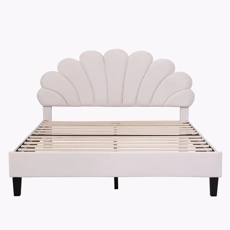 Feehley Upholstered Platform Bed with Flower Pattern Velvet Headboard