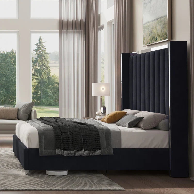 Gerasim Bed Frame with 58" Tall Headboard, Velvet Upholstered Platform Bed