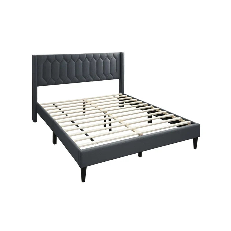Modern Diamond Charcoal Burlap Headboard Bed