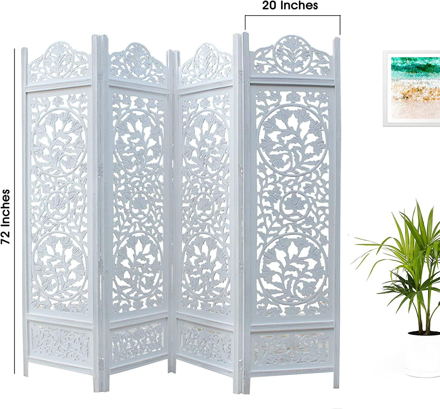 4 Panel Wooden Partition for Living Room & Office in White Colour