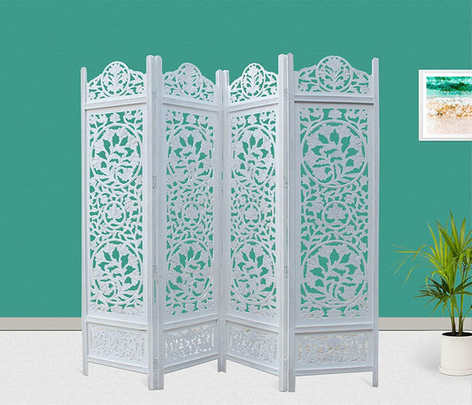 4 Panel Wooden Partition for Living Room & Office in White Colour