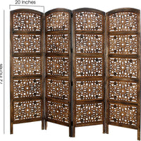 4 panel Wooden Partition Wooden Handcrafted Partition Room Divider Separator for Living Room Office Partition Screen Room Divider Wood Partitions for Home Kitchen & Office