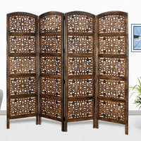 4 panel Wooden Partition Wooden Handcrafted Partition Room Divider Separator for Living Room Office Partition Screen Room Divider Wood Partitions for Home Kitchen & Office