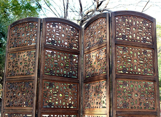 4 panel Wooden Partition Wooden Handcrafted Partition Room Divider Separator for Living Room Office Partition Screen Room Divider Wood Partitions for Home Kitchen & Office
