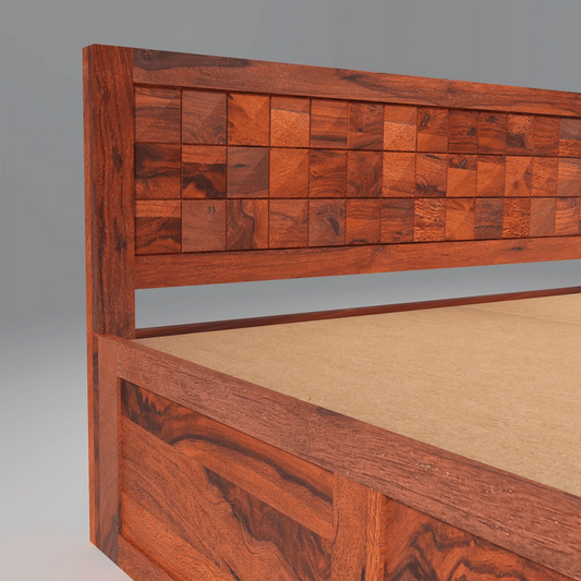 Pluto Sheesham Solid Wood King Size Bed with Storage
