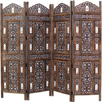 4 Panel Wooden Handcrafted Partition Room Divider Separator for Living Room Office Partition Screen Room Divider Wood Partitions for Home Kitchen & Office