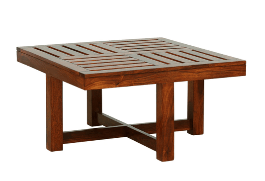 Solid Wooden Coffee Table With 4 Stools – Natural Finish