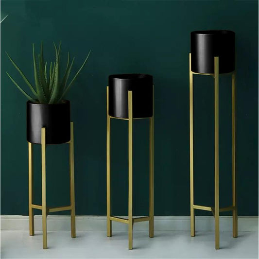 Plant Stand | 3 pcs Modern Planters for Indoor Plants | Metal Floor Planter Set with Foldable Stand (Pack of 3)