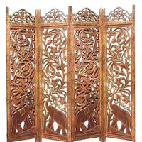 4-Panel Wooden Room Divider (Standard, Brown)