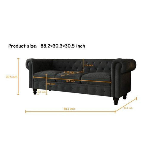 3 Seater Chesterfield Couch Furniture,Classic Velvet Upholstered Sofa with Deep Tufted Back and Scroll Arms