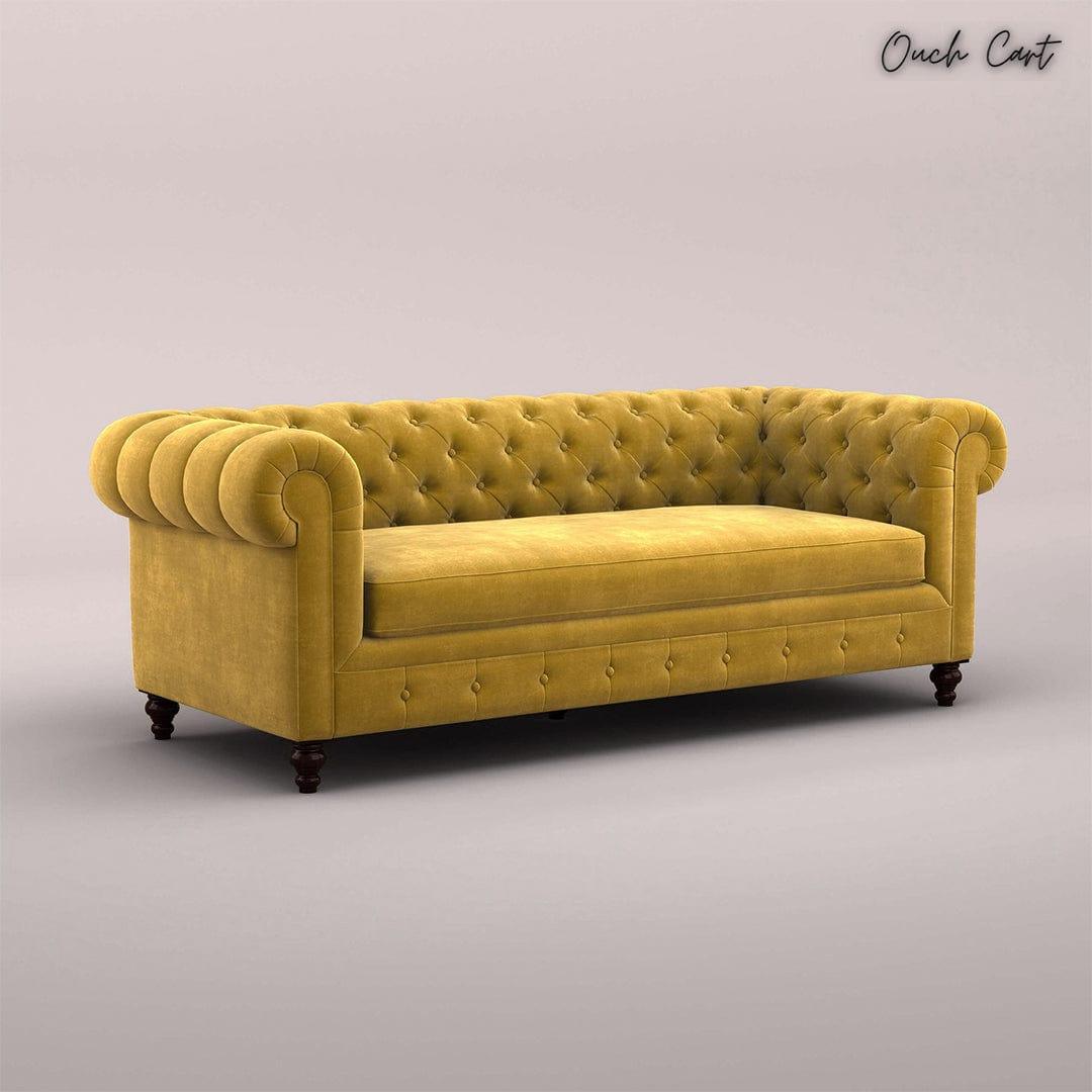MAHARAJA FABRIC 3 SEATER SOFA (VELVET, MUSTARD YELLOW)