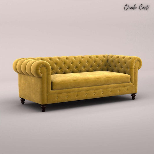 MAHARAJA FABRIC 3 SEATER SOFA (VELVET, MUSTARD YELLOW)