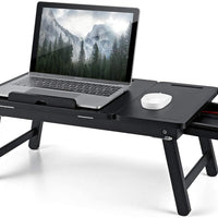 Foldable Laptop Desk Tray, Wooden Breakfast Serving Tray/Study Table with Drawer
