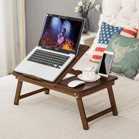 Foldable Laptop Desk Tray, Wooden Breakfast Serving Tray/Study Table with Drawer