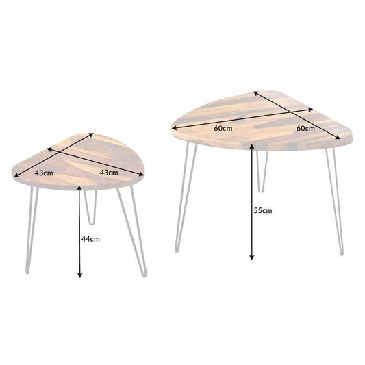 Sheesham Wood Oval Shape Nested Coffee Table with Hairpin Legs in Honey Finish