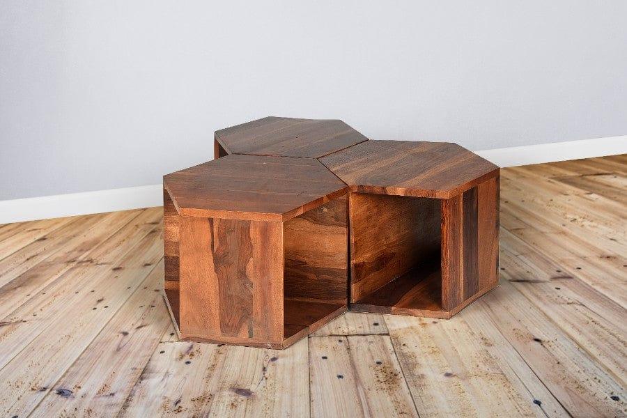 Sheesham Wood Arshia Set Of 3 Hexagonal Tables