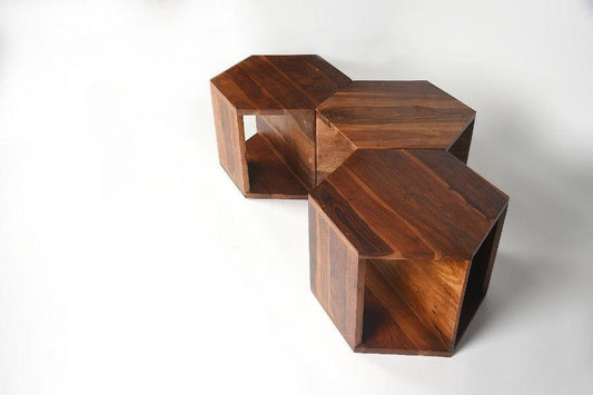 Sheesham Wood Arshia Set Of 3 Hexagonal Tables