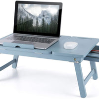 Foldable Laptop Desk Tray, Wooden Breakfast Serving Tray/Study Table with Drawer