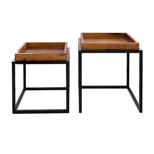 Sheesham Wood Nested Table with Metal Stand in Honey Finish