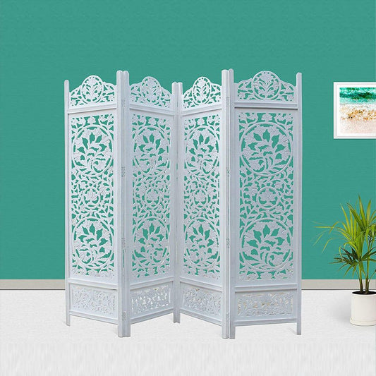 4 Panel Wooden Partition for Living Room & Office in White Colour