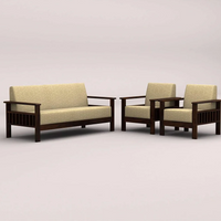 EDWIN 3+1+1 WOODEN SOFA SET (WALNUT FINISH)