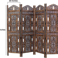 4 Panel Wooden Handcrafted Partition Room Divider Separator for Living Room Office Partition Screen Room Divider Wood Partitions for Home Kitchen & Office