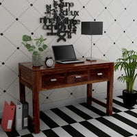 Standard Size Sheesham Wooden Three Drawer Study & Laptop Table in Provincial Teak Finishing
