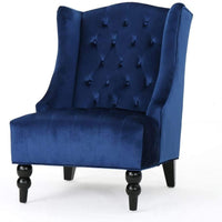 Karen Traditional Chesterfield Loveseat Sofa, Navy Blue and Dark Brown, 61.75 x 33.75 x 27.75 & Toddman High-Back Velvet Club Chair, Navy Blue