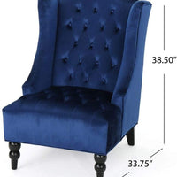 Karen Traditional Chesterfield Loveseat Sofa, Navy Blue and Dark Brown, 61.75 x 33.75 x 27.75 & Toddman High-Back Velvet Club Chair, Navy Blue