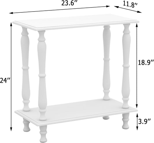 White 2-Tier Wooden Side Table – Vintage French Style for Living Room & Bedroom, Perfect for Small Spaces