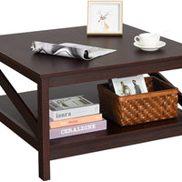 Square Two-Tier Coffee Tables with Storage,Coffee Table for Living Room, Center Table Coffee Table for Home ,Wood Living Room Table