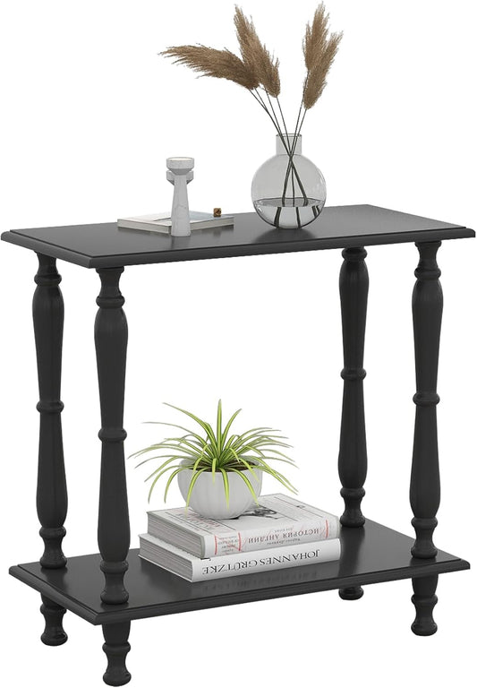 White 2-Tier Wooden Side Table – Vintage French Style for Living Room & Bedroom, Perfect for Small Spaces