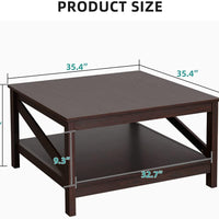 Square Two-Tier Coffee Tables with Storage,Coffee Table for Living Room, Center Table Coffee Table for Home ,Wood Living Room Table
