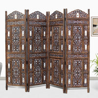 4 Panel Wooden Handcrafted Partition Room Divider Separator for Living Room Office Partition Screen Room Divider Wood Partitions for Home Kitchen & Office