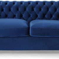 Karen Traditional Chesterfield Loveseat Sofa, Navy Blue and Dark Brown, 61.75 x 33.75 x 27.75