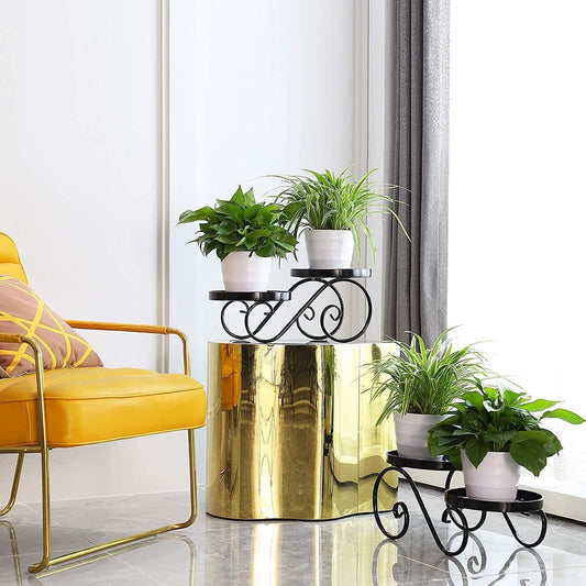 Plant Stand for Indoor Black Plant Stand Floor Flower Pot Plant Holder Indoor Outdoor Flower Rack Display for Flower Pot Metal Garden Container Round Supports Rack (2 Piece)