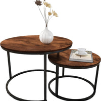 Round Nesting Coffee Table Modern Nesting Side Set of 2 End Table for Living Room Balcony Garden