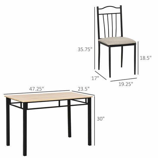 5 Piece Dining Set 1 Table 4 Chairs for Home Kitchen with Padded Seat, Metal Frame
