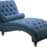 Upholstered Tufted Buttons Linen with Toss Pillow Chaise Lounge Chair Indoor for Bedrooom Living, Standard