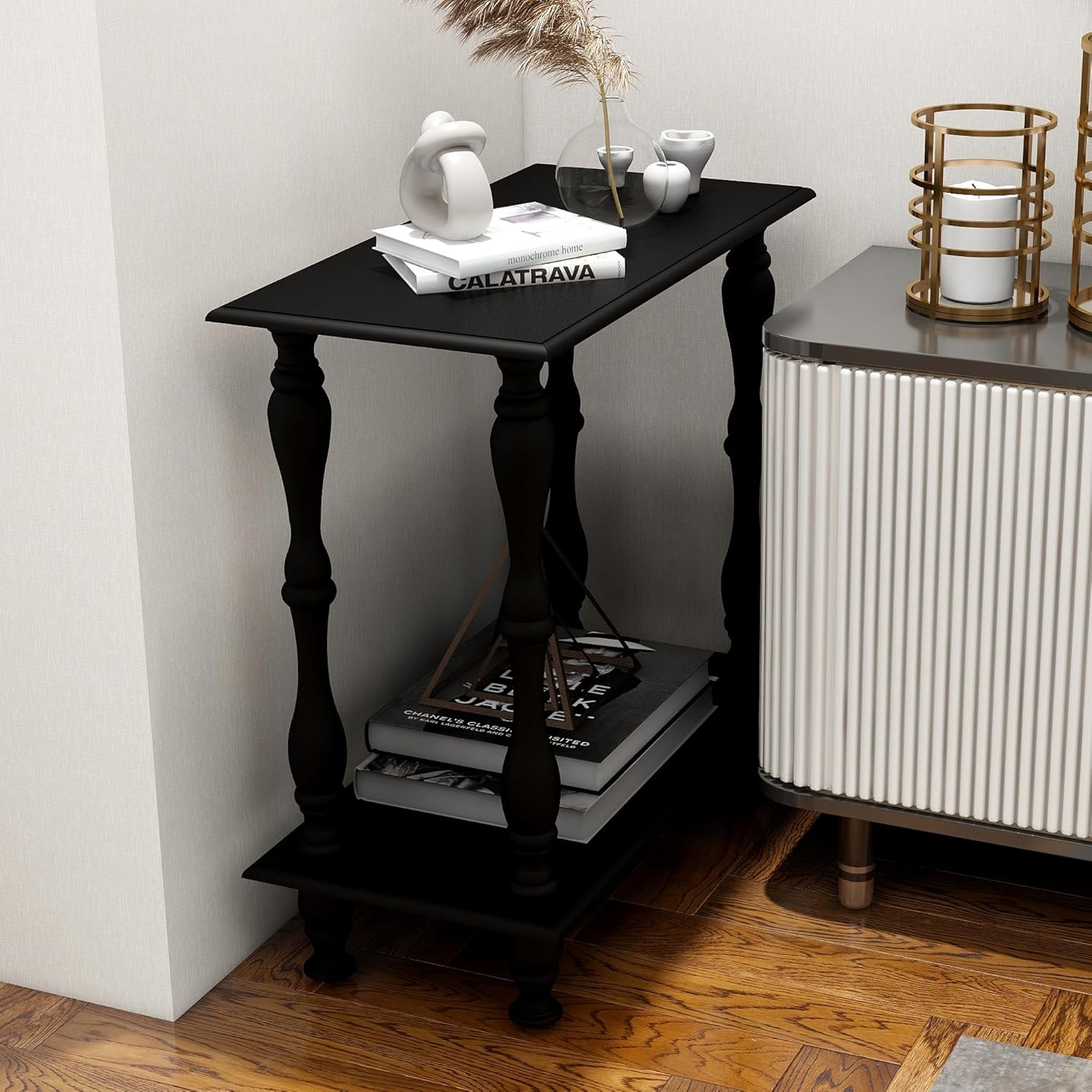 White 2-Tier Wooden Side Table – Vintage French Style for Living Room & Bedroom, Perfect for Small Spaces