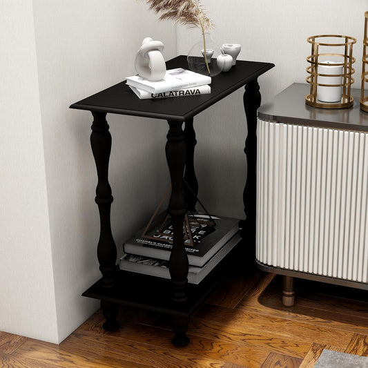 White 2-Tier Wooden Side Table – Vintage French Style for Living Room & Bedroom, Perfect for Small Spaces