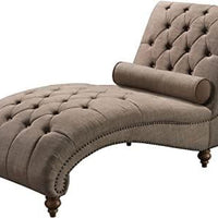 Upholstered Tufted Buttons Linen with Toss Pillow Chaise Lounge Chair Indoor for Bedrooom Living, Standard