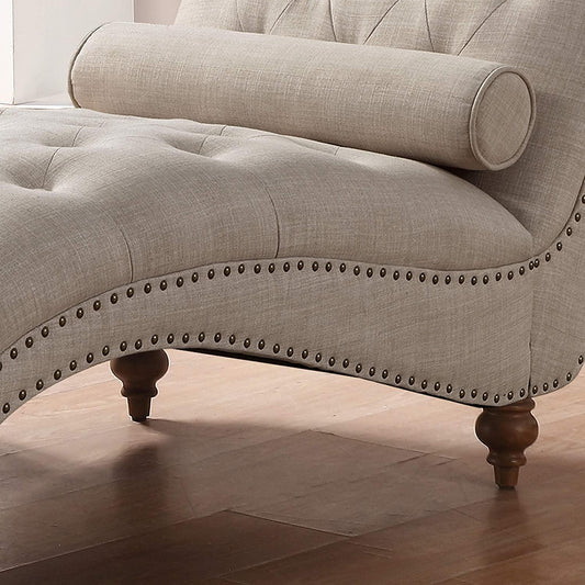 Upholstered Tufted Buttons Linen with Toss Pillow Chaise Lounge Chair Indoor for Bedrooom Living, Standard