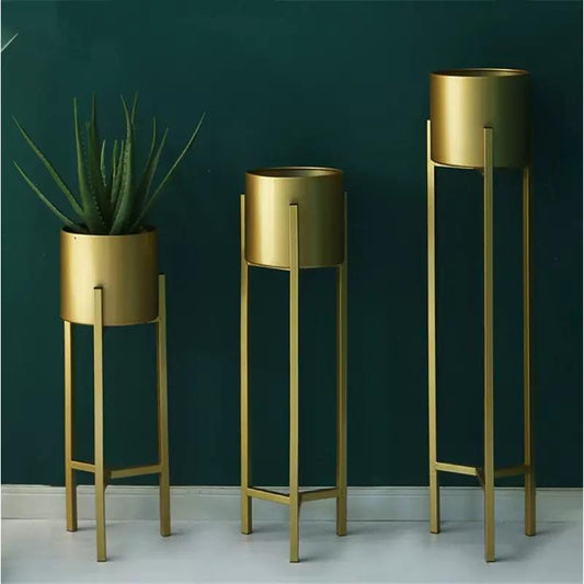 Plant Stand | 3 pcs Modern Planters for Indoor Plants | Metal Floor Planter Set with Foldable Stand (Pack of 3)
