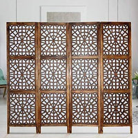 Solid Wood 4 Panel Room Wooden Partition (Brown) for Living Room