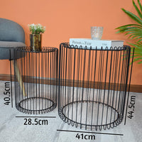 Nesting Black Wire Nesting End Tables with Mirrored Top – Modern Art Deco Coffee & Side Table Set Set of 2 Round End Tables Living Room Wire Coffee Table Cage Black Bedside Glass Mirrored Top Caged Side Indoor Furniture