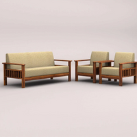 EDWIN 3+1+1 WOODEN SOFA SET (HONEY FINISH)