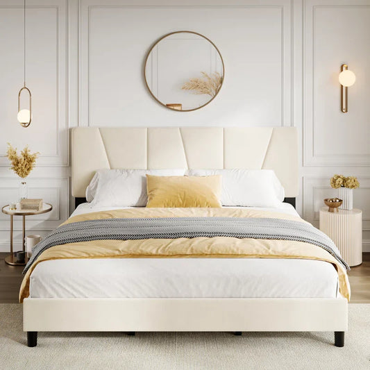 Bed Frame With Headboard Adjustable, Velvet Upholstered Platform Bed With Headboard