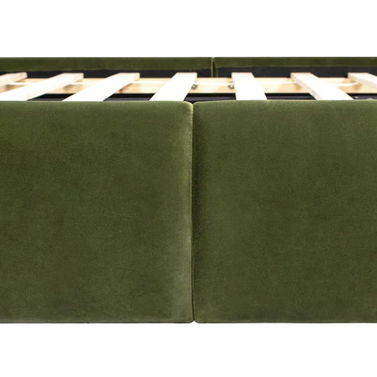 Berteal Puffy Grounded Upholstered Platform Bed, Olive Green Performance Velvet